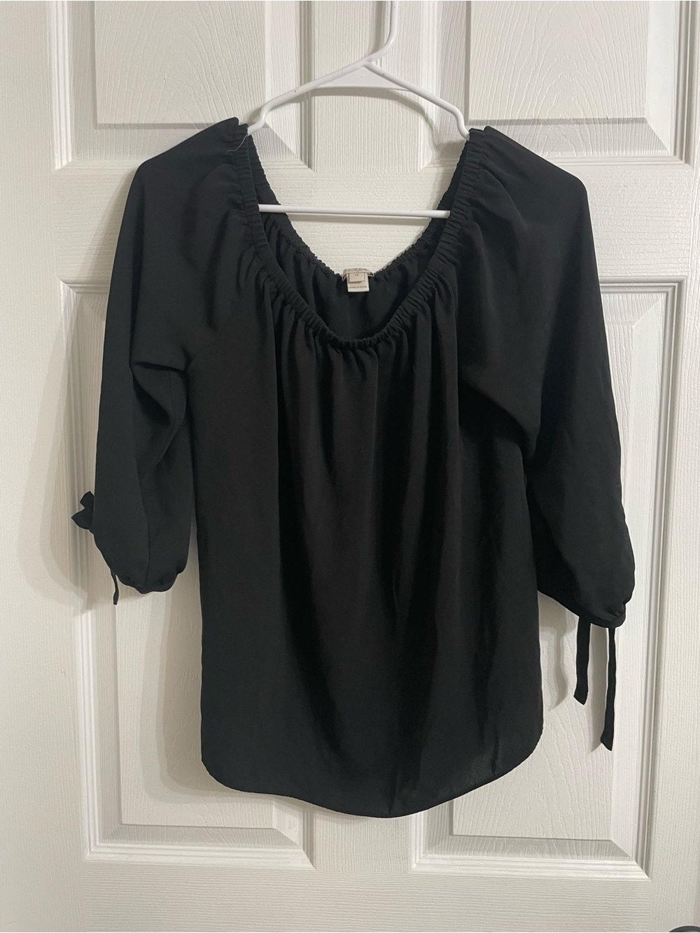 J. Crew Black Off-Shoulder Tie-Sleeve Peasant Top